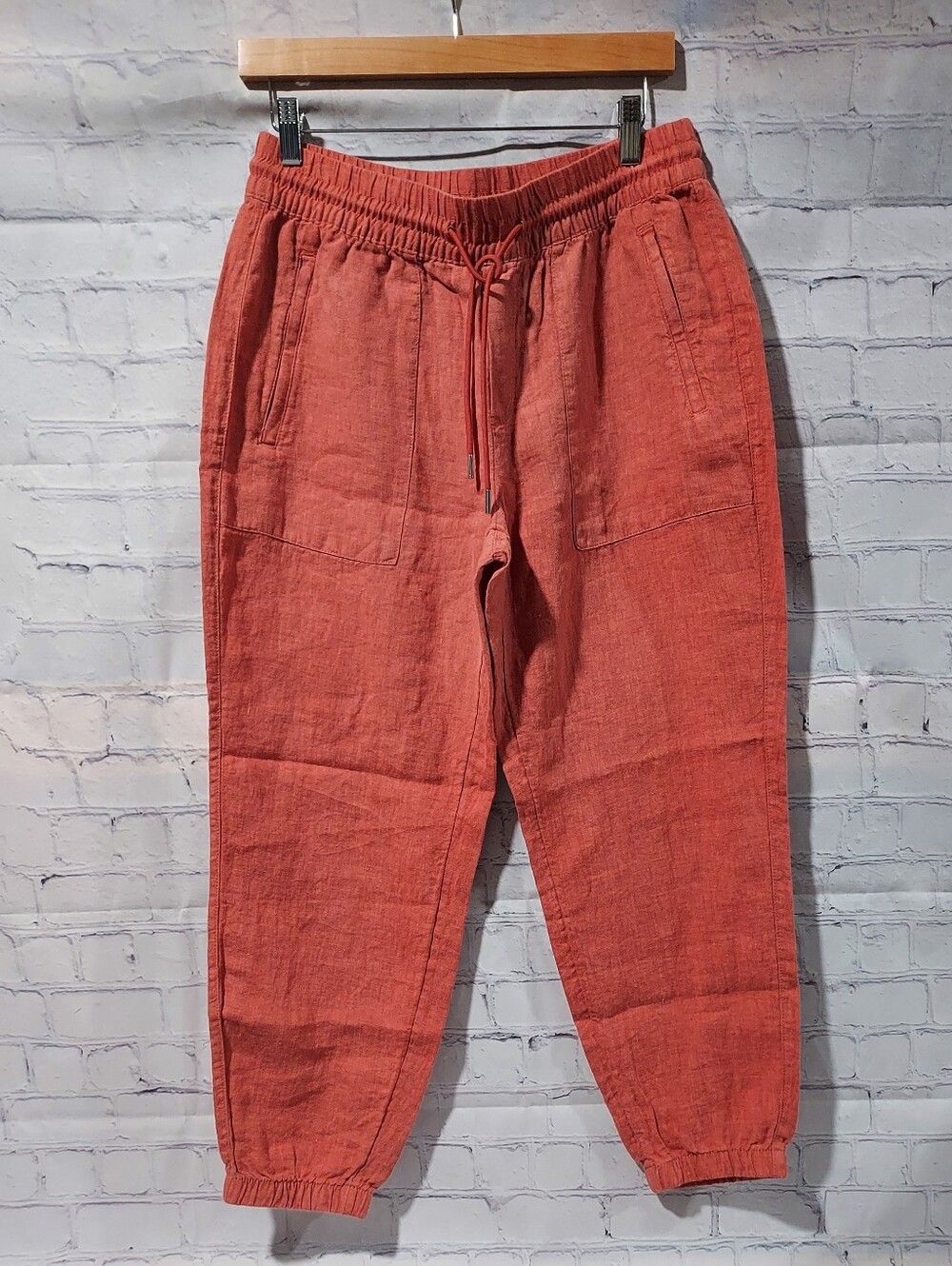 Athleta 8P Petite Retreat Linen Rust Joggers Drawstring Coastal Beach